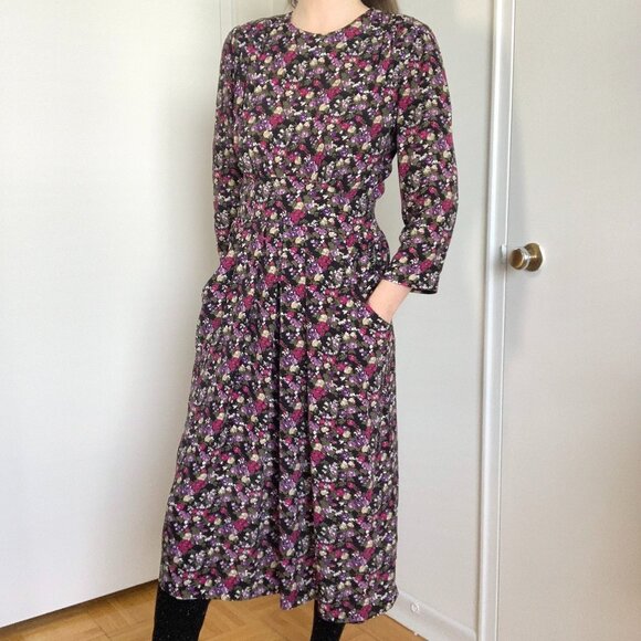 Vintage Dresses & Skirts - Vintage Floral Midi Dress - Black and Pink